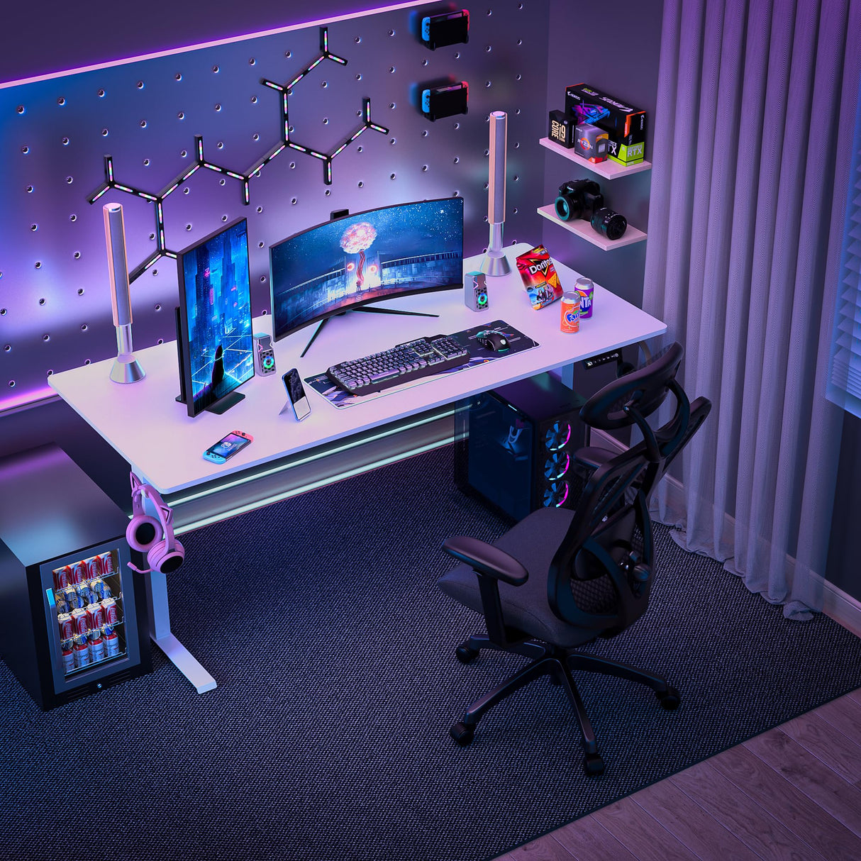 VVENACE 63 x 28 inch Electric Standing Desk Adjustable Height 4 Memory Preset, 4 Wheels, 2 Headphone Hook, Home Office Desk, Stand Up Desk Sit Stand Desk, Splice Board White VVENACE