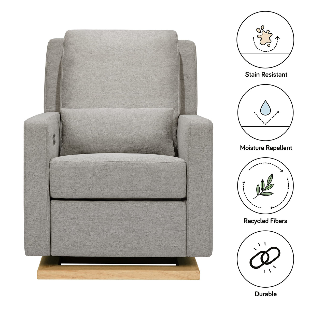 Babyletto Sigi Electronic Power Recliner & Glider with USB Port in Performance Grey Eco-Weave, Water Repellent & Stain Resistant, Greenguard Gold and CertiPUR-US Certified babyletto