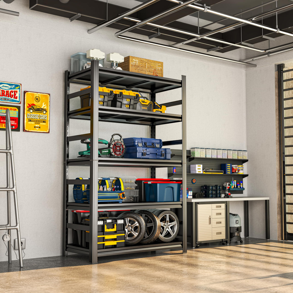 72''H Garage Shelving, Heavy Duty 36''W Storage Shelves, 2500lbs Adjustable 5 Tier Metal Shelves for Storage Rack, Commercial Garage Shelves, Industrial Utility Shelf,16" D X 36" W X 72" H,Black PRESTELION