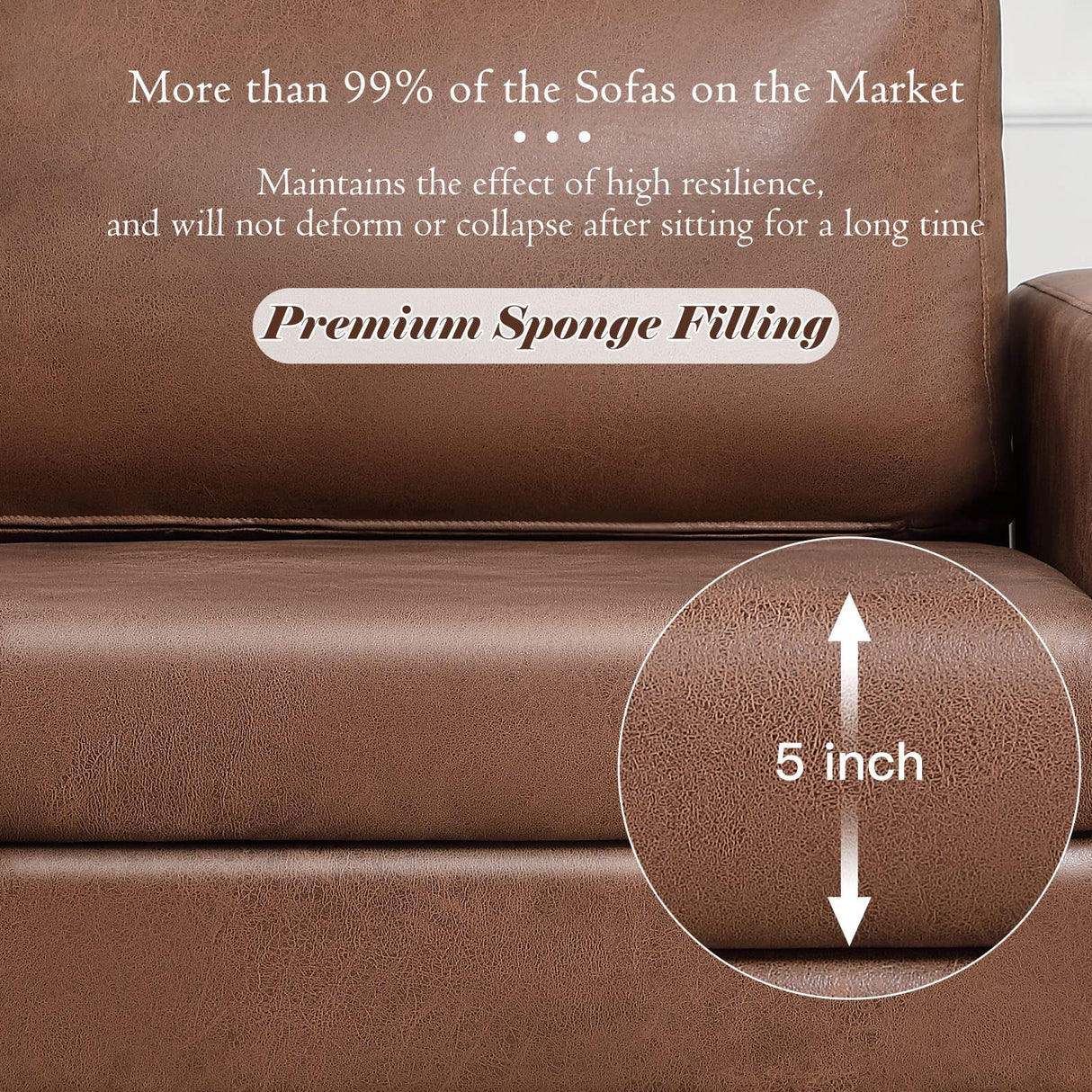 Esright 79 Inch Sofa Couch for Living Room, Small Couches, Faux Leather Loveseat, Mid Century Modern Sofas, Brown Comfy Love Seat for Bedroom, Apartment, Lounge, Office Esright