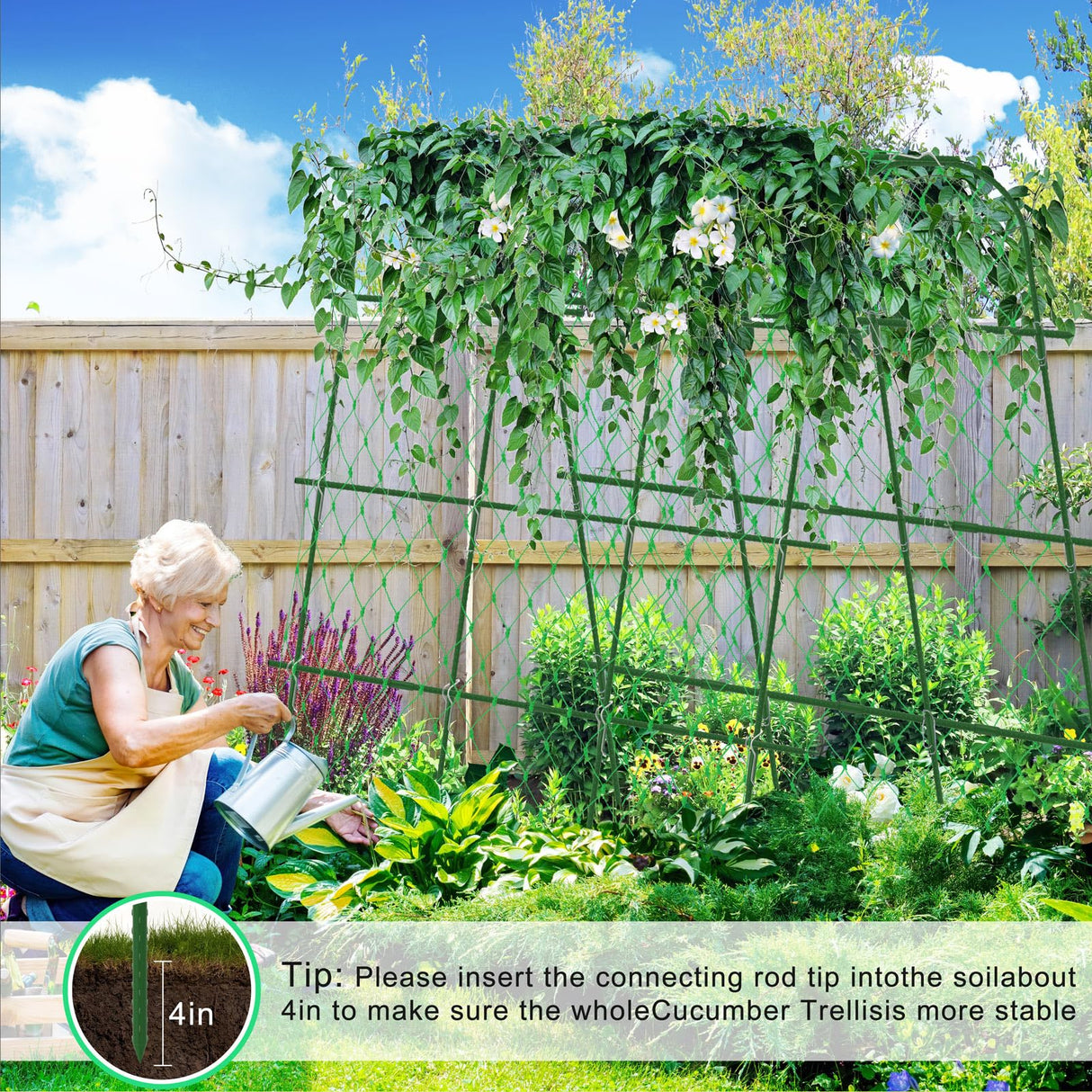 65"×65" Upgrade Heightened Cucumber Trellis for Raised Bed,U-Shape Garden Trellis for Climbing Plants Outdoor,Adjustable Metal Arch Vegetables Trellis with Climbing Net for Tomato,Bean,Grape,Zucchini WLLEYAY