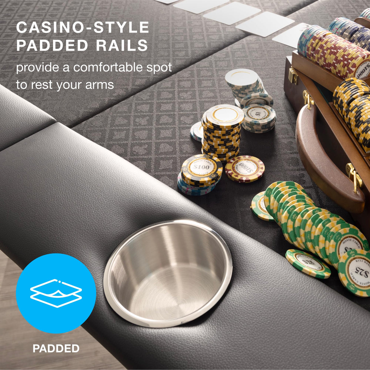 Brybelly 10-Person Foldable Poker Table with Suited Speed Cloth and Jumbo Stainless Steel Cupholders (Black, 84 Inch) Brybelly