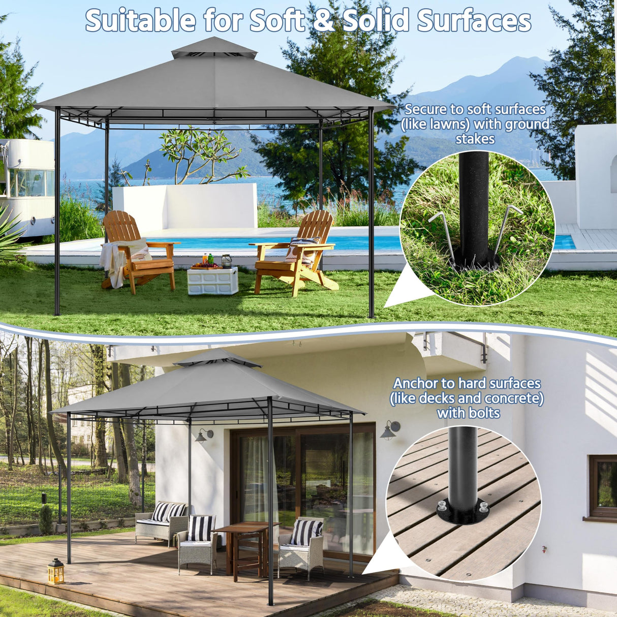 Yaheetech Gazebo for Patios 11x11 - Outdoor Powder-coated Steel Frame Gazebo, Double Roofs Grill Gazebo BBQ Pavilion, Water-resistant, for Lawn/Backyard/Garden/Deck, Dark Gray Yaheetech