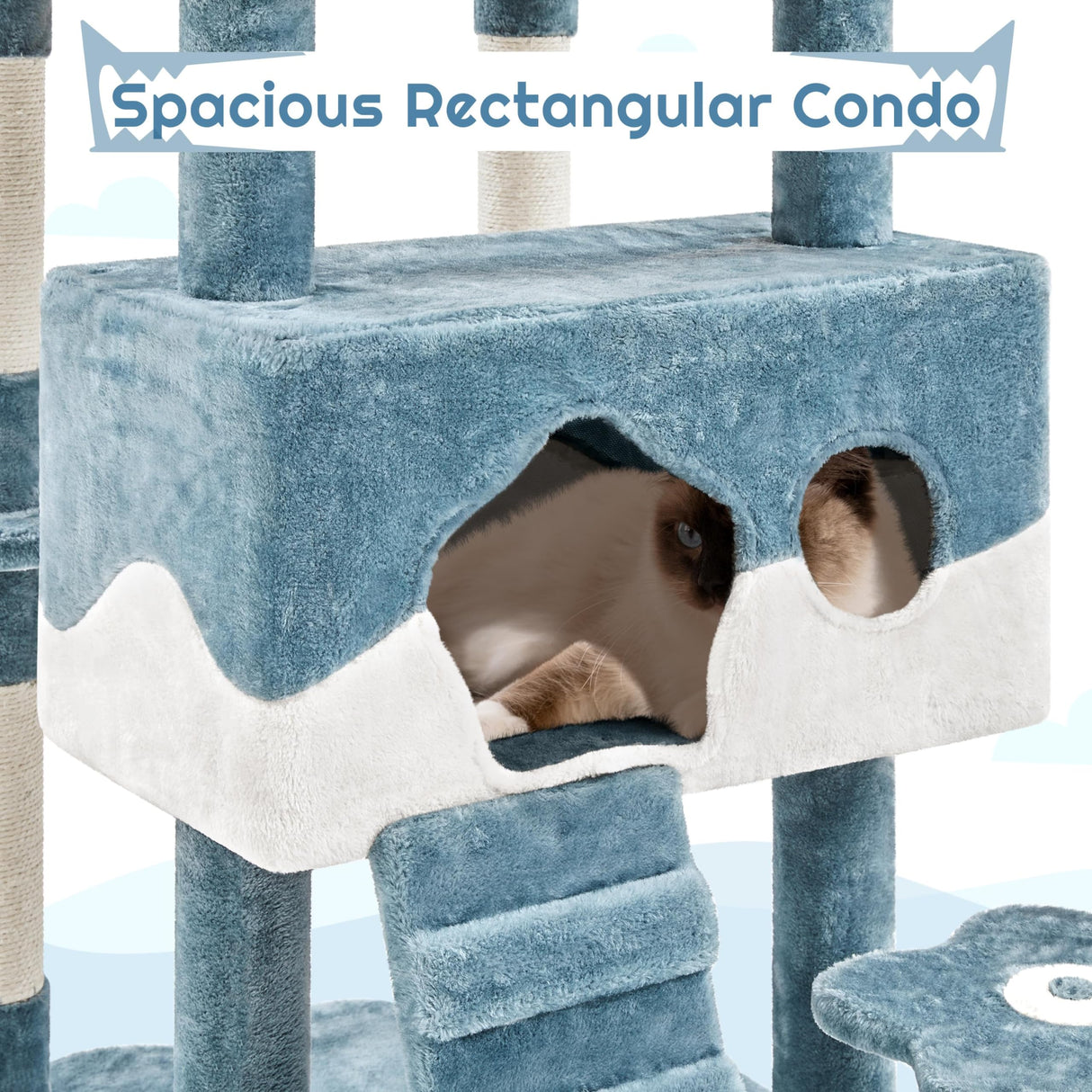 Yaheetech Cat Tree, 72.5inch Ocean-Themed Cat Tree Tower, Multi-Level Large Cat Tree for Indoor Cats with Shark's Mouth Bed & 2 Big Condos & 2 Wide Perches & Funny Toys, Blue & White Yaheetech