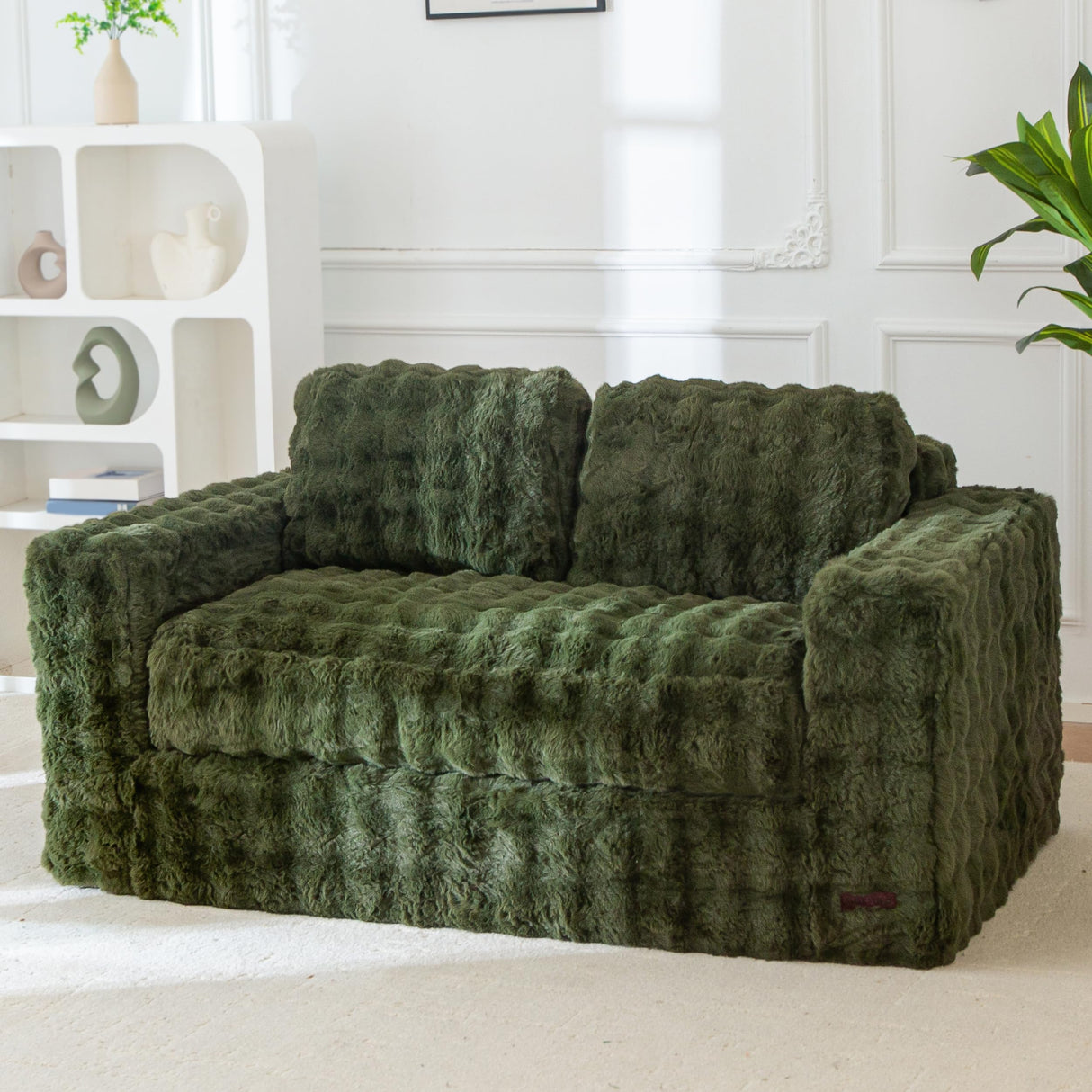 MAXYOYO Loveseat Sofa for Living Room, Small Sofa Couch Tufted Boneless Couch, Comfy Bean Bag Chair for Small Space Bedroom Apartment, No Assembly Needed, Green MAXYOYO