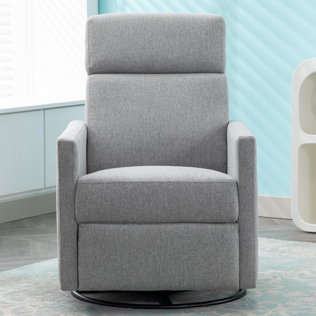 Merax Modern Upholstered Manual Swivel Recliner Chair w/Headsupport Adjustable Nursery Glider Rocker for Living Room, Bedroom Gray Merax