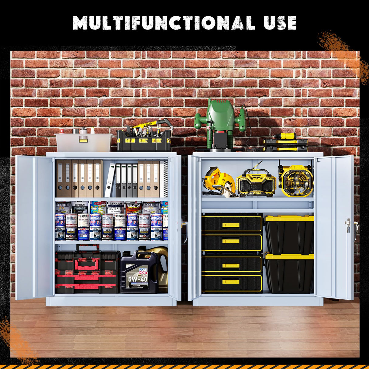 Greenvelly Metal Storage Cabinet with Doors and Shelves,Lockable Storage Cabinet for Office, 36” Metal Utility Cabinet Garage Cabinets, Lockable File Cabinet for Home Office, Garage, Kitchen Greenvelly