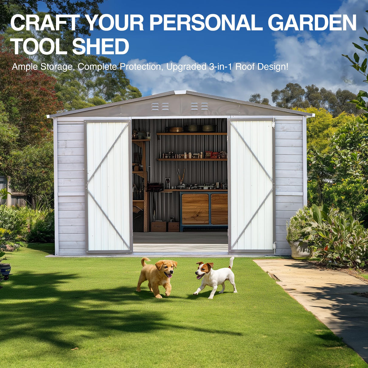 Jaxenor 8x10 FT Outdoor Wood Storage Shed, Garden Tool Shed with Windows, Outside Storage Shed Waterproof for Backyard, Garden, Patio, 4 Vents (Without Floor) Gray Jaxenor
