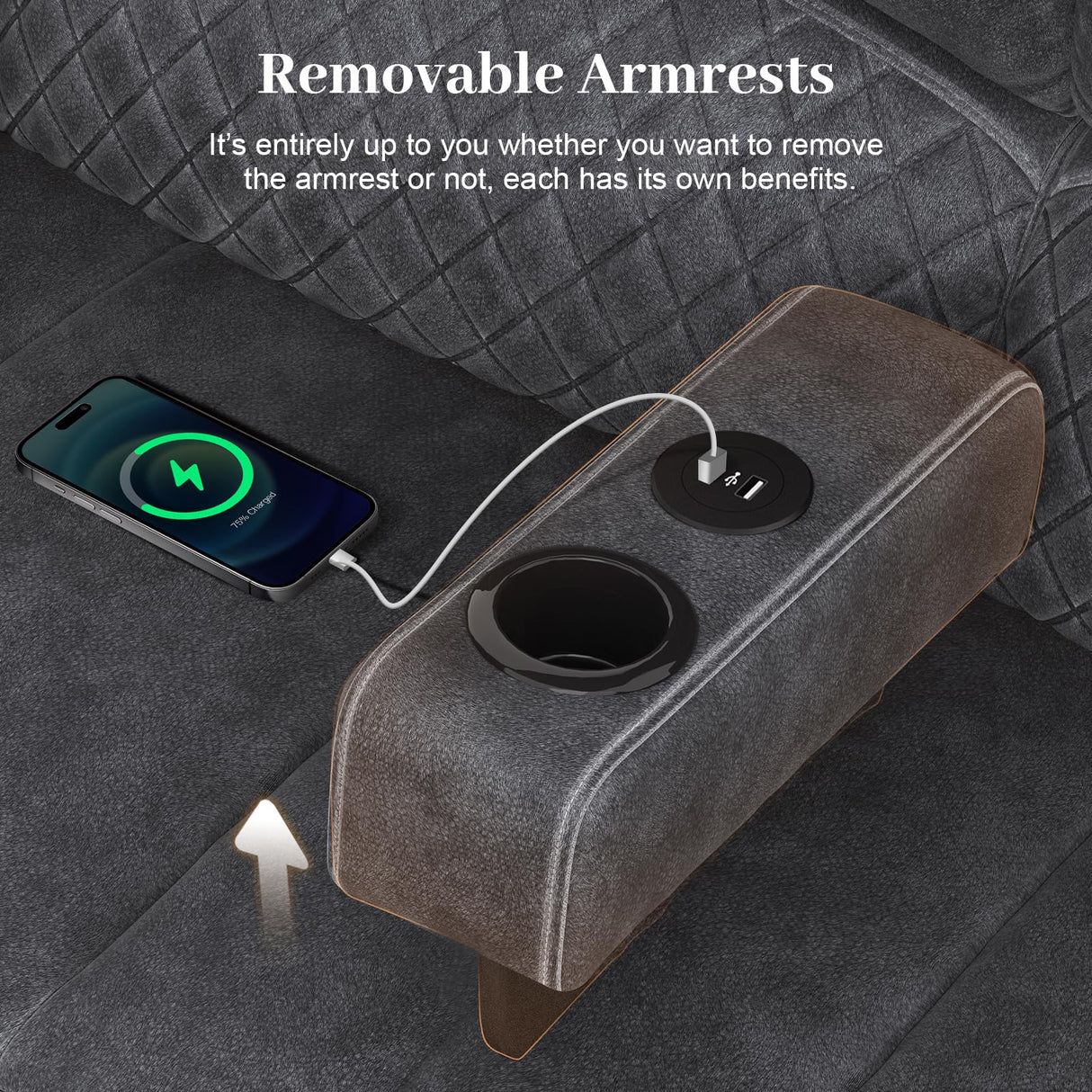 Yolsali 3-Seater Recliner Sofa, Manual Reclining Couch with Multi-Functional Middle Seat, Reclining Sofa for Living Room with Hidden Storage Space, Cup Holders, and Removable Console - Grey Yolsali