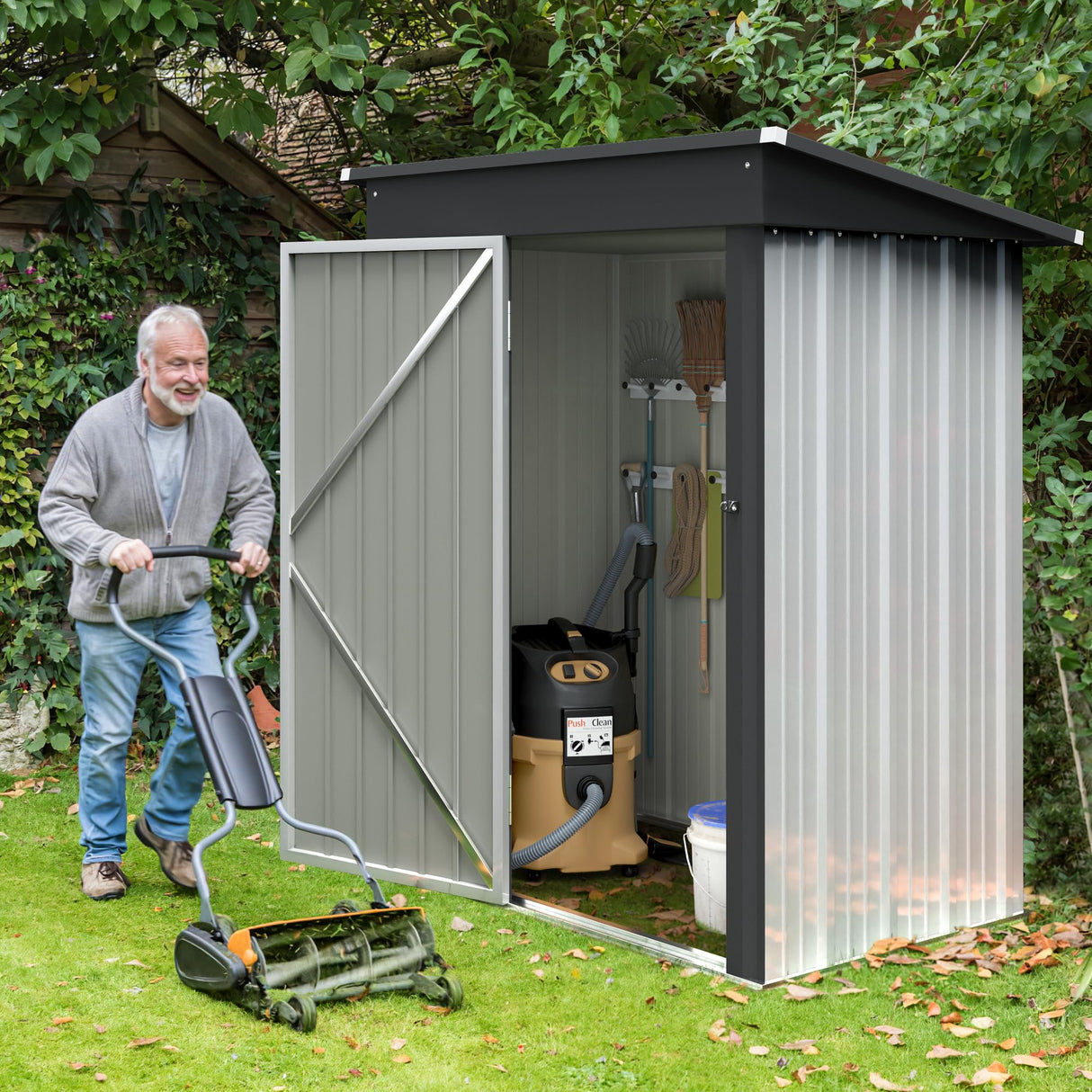 GUNJI 5 x 3 FT Shed Outdoor Storage Shed Metal Garden Shed with Lockable Door Outside Waterproof Tool Shed for Backyard, Patio, Lawn (White) GUNJI