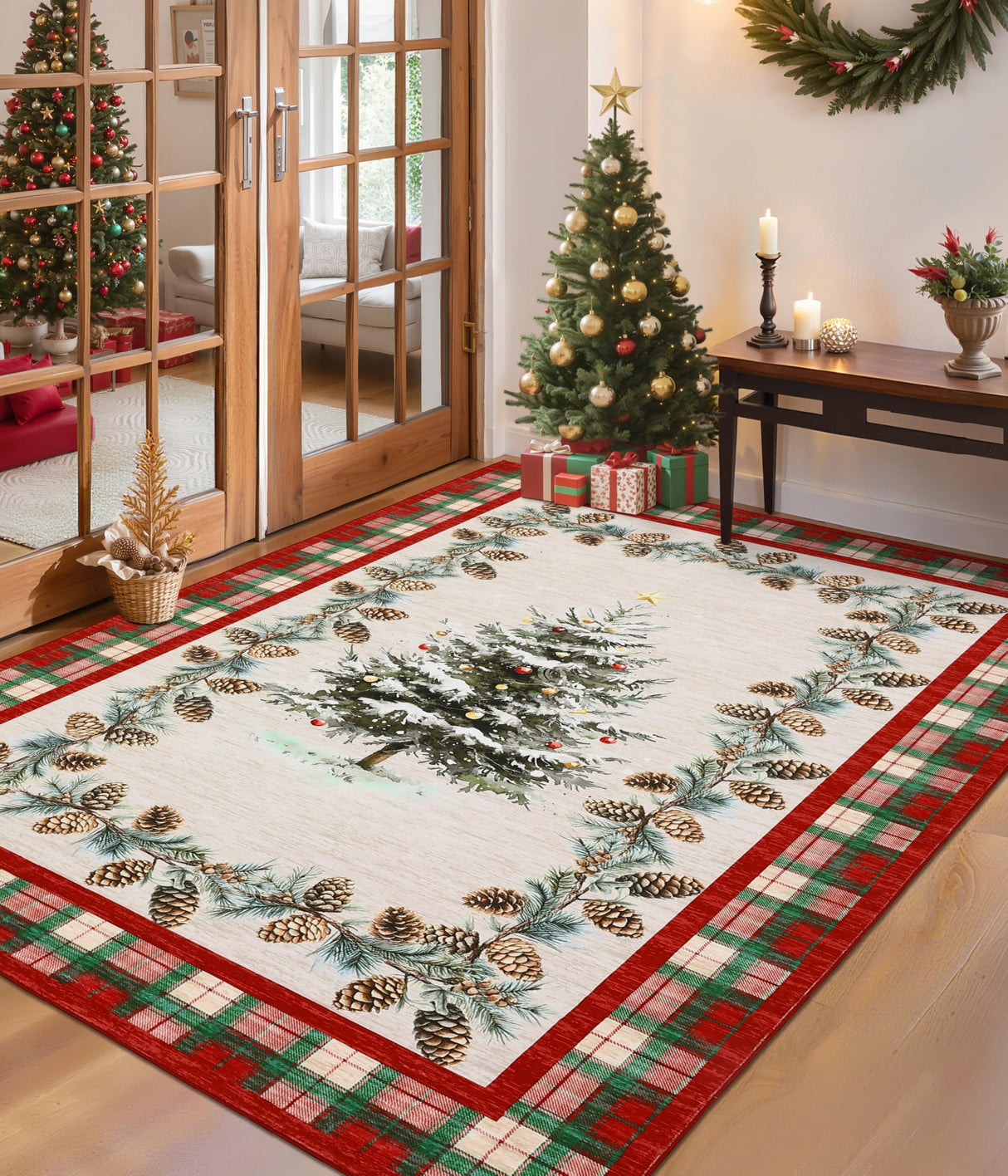 GarveeHome Red Checkered Christmas Rug 3x5 Washable Holiday Area Rugs for Living Room, Non-Slip Christmas Tree Rug for Bedroom Stain Resistant Low-Pile Carpet for Entryway Dining Room Nursery GarveeHome
