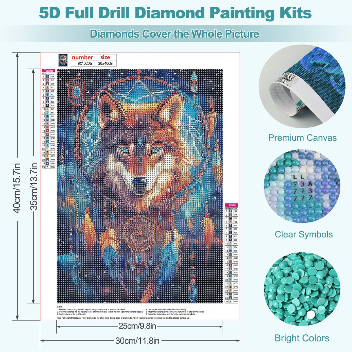 MEIYUDA Diamond Painting Kits for Adults, 3D Wolf Diamond Art Kits for Beginners, DIY Dream Catcher Diamond Art Painting Kit Gem Art Crystal for Home Wall Decor and Holiday Presents 12x16Inch MEIYUDA