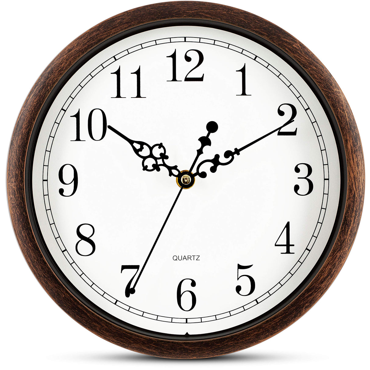 Bernhard Products Wall Clock 10 Inch Silent Non Ticking Movement Quality Quartz Battery Operated Round Easy to Read Decorative Brown Home/Kitchen/Office/Bedroom/Classroom/School Clocks, Black Numbers Bernhard Products