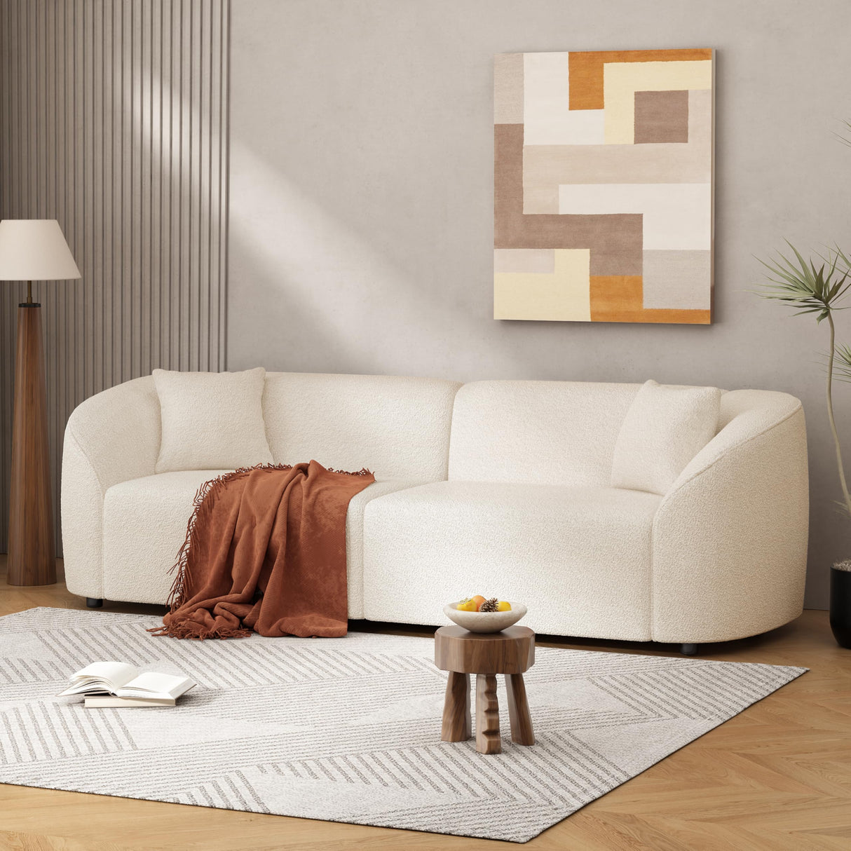 JURMALYN 87" Sectional Sofa Curved Couch, Modern 3 Seat Boucle Sofa Comfy Plush Couch for Living Room, Beige JURMALYN