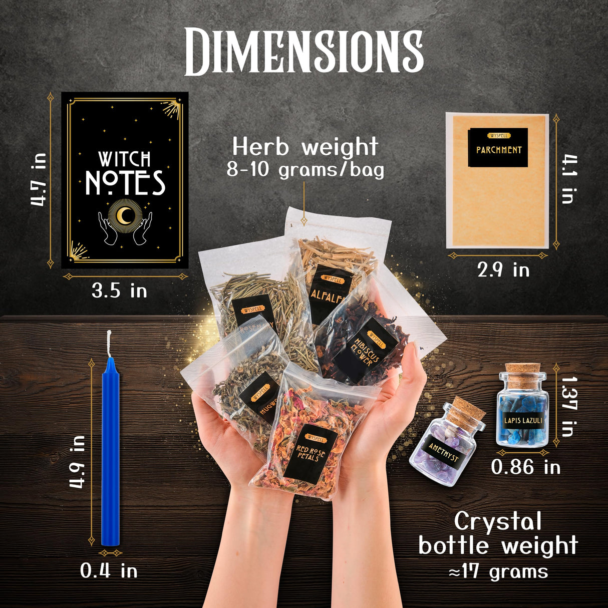 Witchcraft Supplies Kit for Witch Altar 54PCS - Spell Candles for Witches - Crystals Spell Jars for Witches - Herbs for Spells - Beginner Witch Starter Box - Witchcraft Kit Wyspell