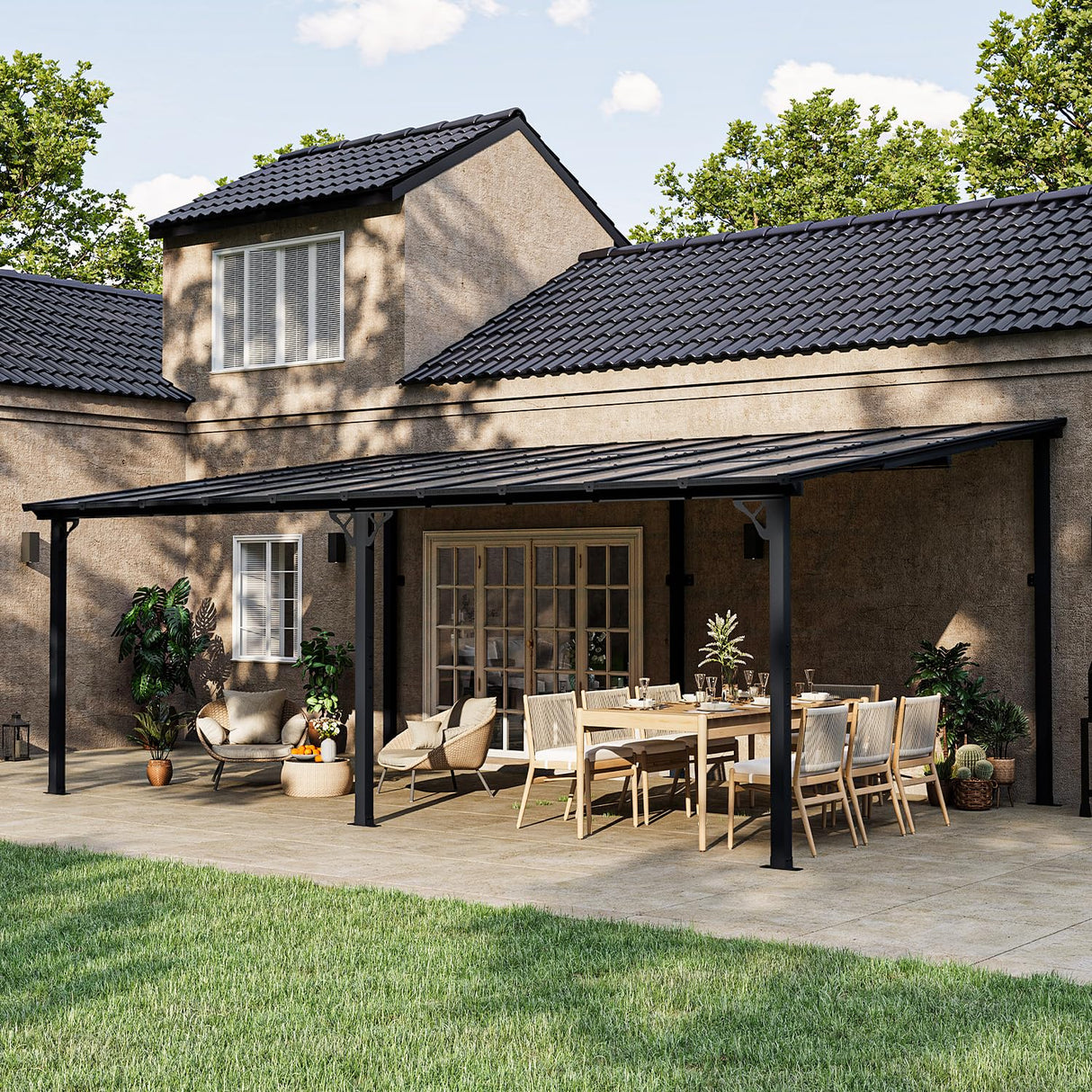 Jolydale Gazebo for Patio 12' x 20', Gazebo Pergola with Sloped Roof, Large Wall-Mounted Heavy Duty Awnings, for Backyard, Deck, Patio Jolydale