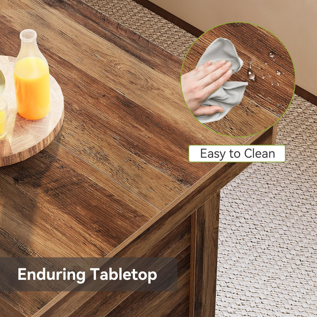 LITTLE TREE 55 Inches Kitchen Island with Storage, 3-Tier Farmhouse Wooden Stationary Island Table with Large Worktop & Leg Room, Modern Coffee Bar Table Storage Cabinet for Kitchen, Rustic Brown LITTLE TREE