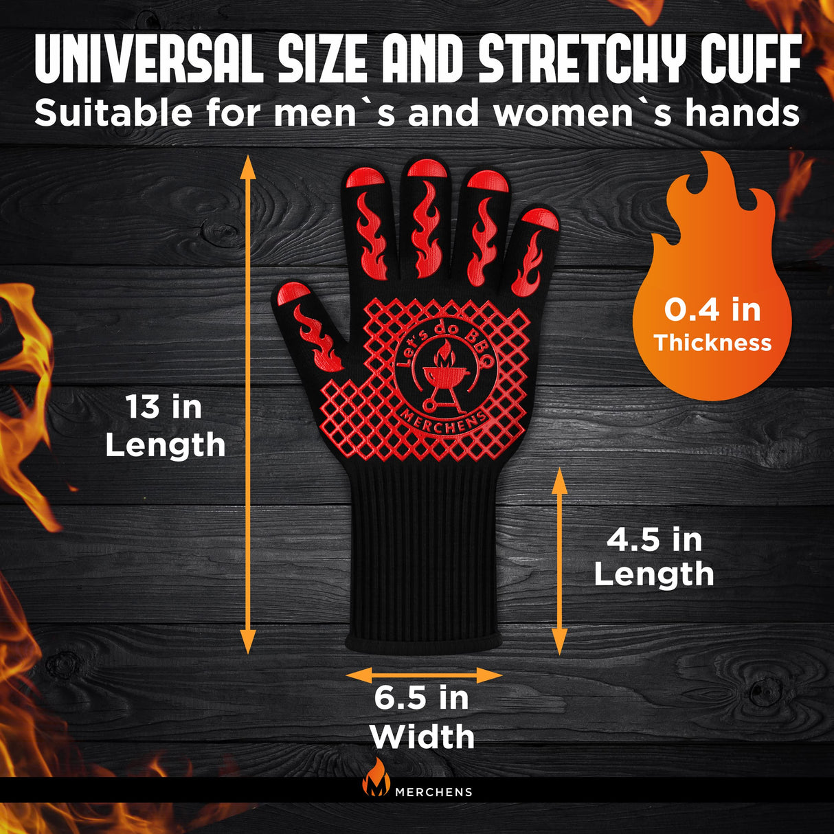 Pro-Series BBQ Gloves - Heat Resistant Grill, Grilling, and Oven Gloves for Culinary Experts - Extreme Fireproof Protection, Silicone Grip, Extra Long Mitts - Indoor & Outdoor - with Protective case M MERCHENS