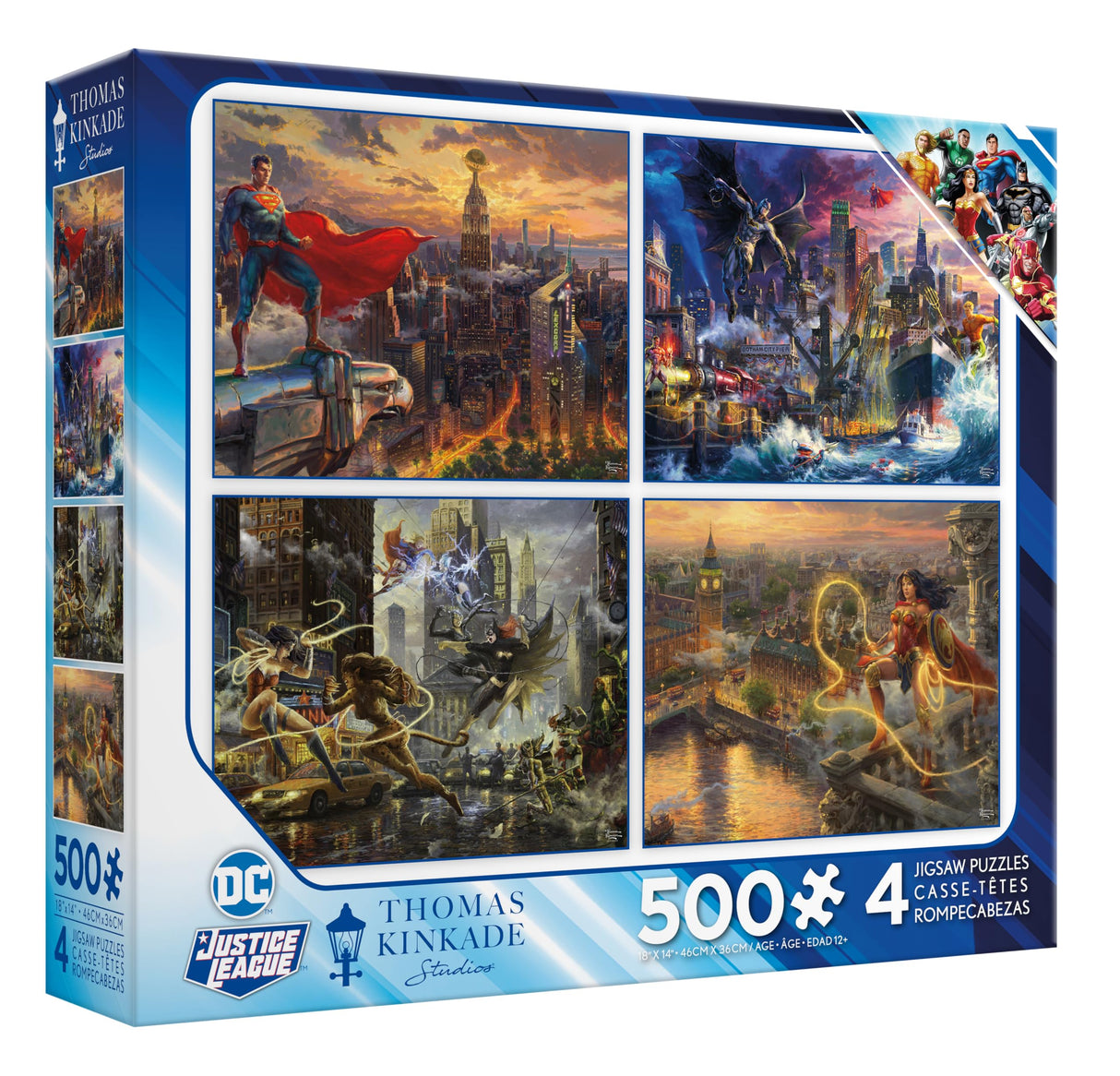 Ceaco - 4 in 1 Multipack - Thomas Kinkade - DC Comics - Justice League (4) 500 Piece Jigsaw Puzzles Ceaco