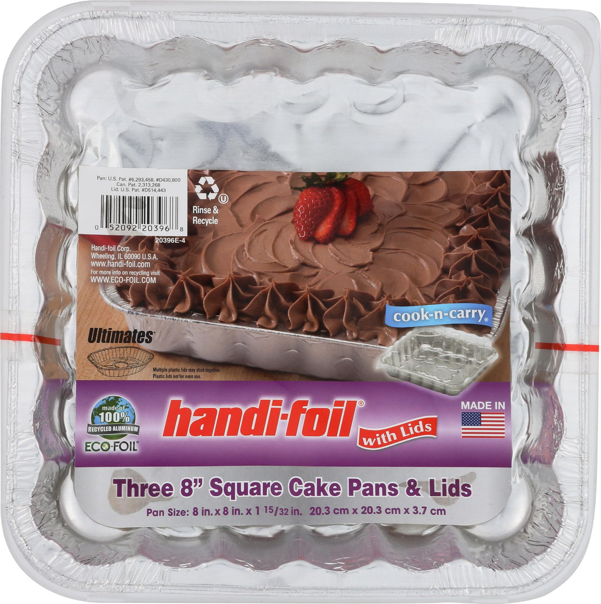 HANDI FOIL Cook n Carry Square Cake Pan with Lid, 3 CT Handi-Foil