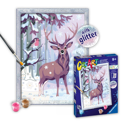 Ravensburger - CreArt - Festive Friends - Paint by Number Kit - Adorable Woodland Scene - Premium Paints and Glitter for That Magical Quality - Ages 9+