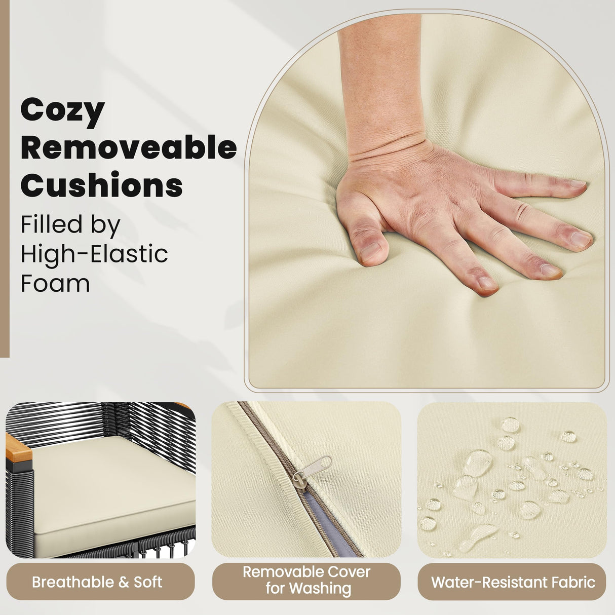 Yaheetech 5-Piece Outdoor Conversation Set, Wicker Rattan Patio Furniture Set w/Rattan Armchairs, 2-Layer Side Table, Ottomans, Acacia Wood Armrests & Metal Frame for Backyard, Porch, Balcony Yaheetech