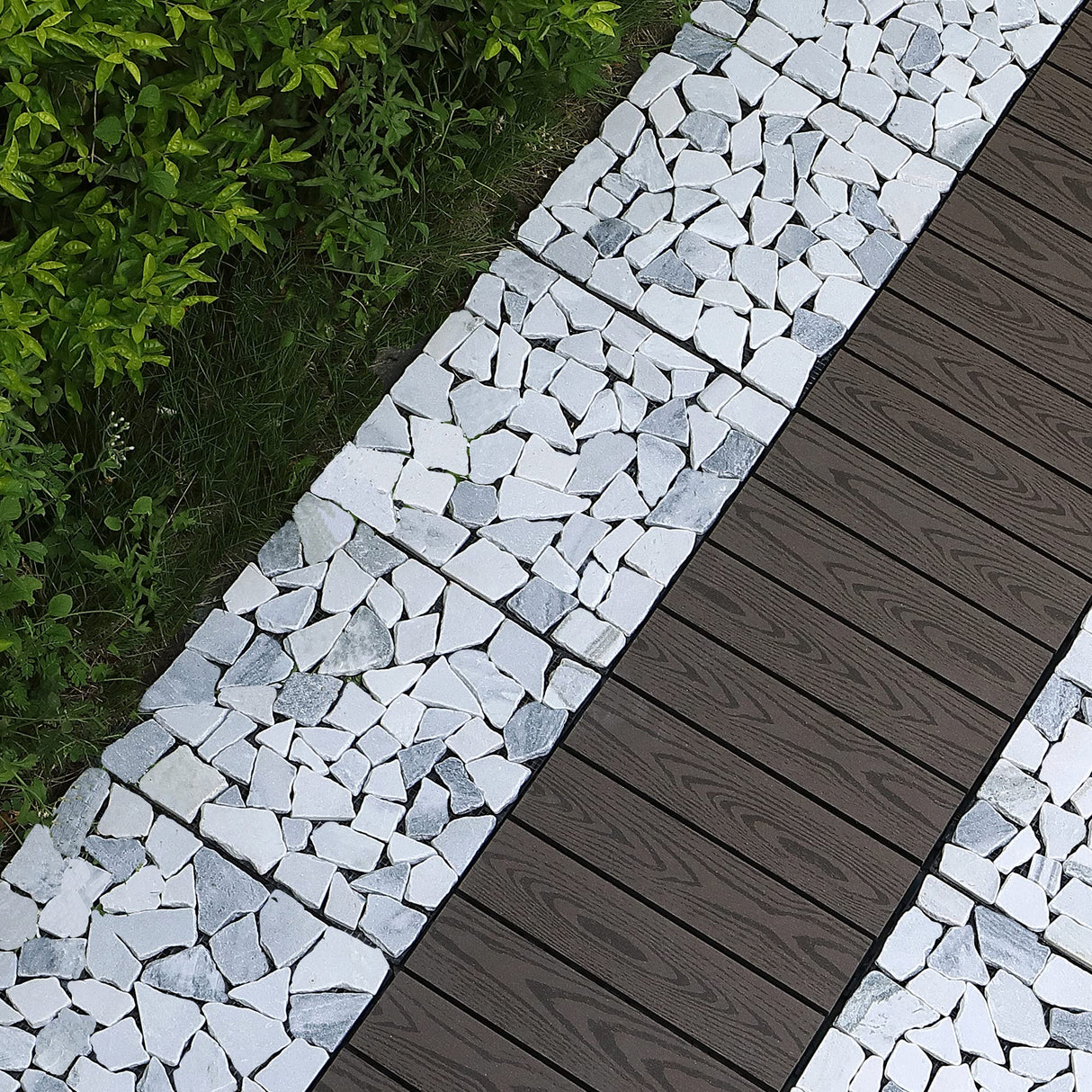 PURE ERA Natural Real Stone Interlocking Floor Deck Tiles Indoor Outdoor Use 12"x12" (4Pcs, 4 sq. Ft, Sliced Grey and White)- Great Upgrade to Patio Backyard Pathway PURE ERA