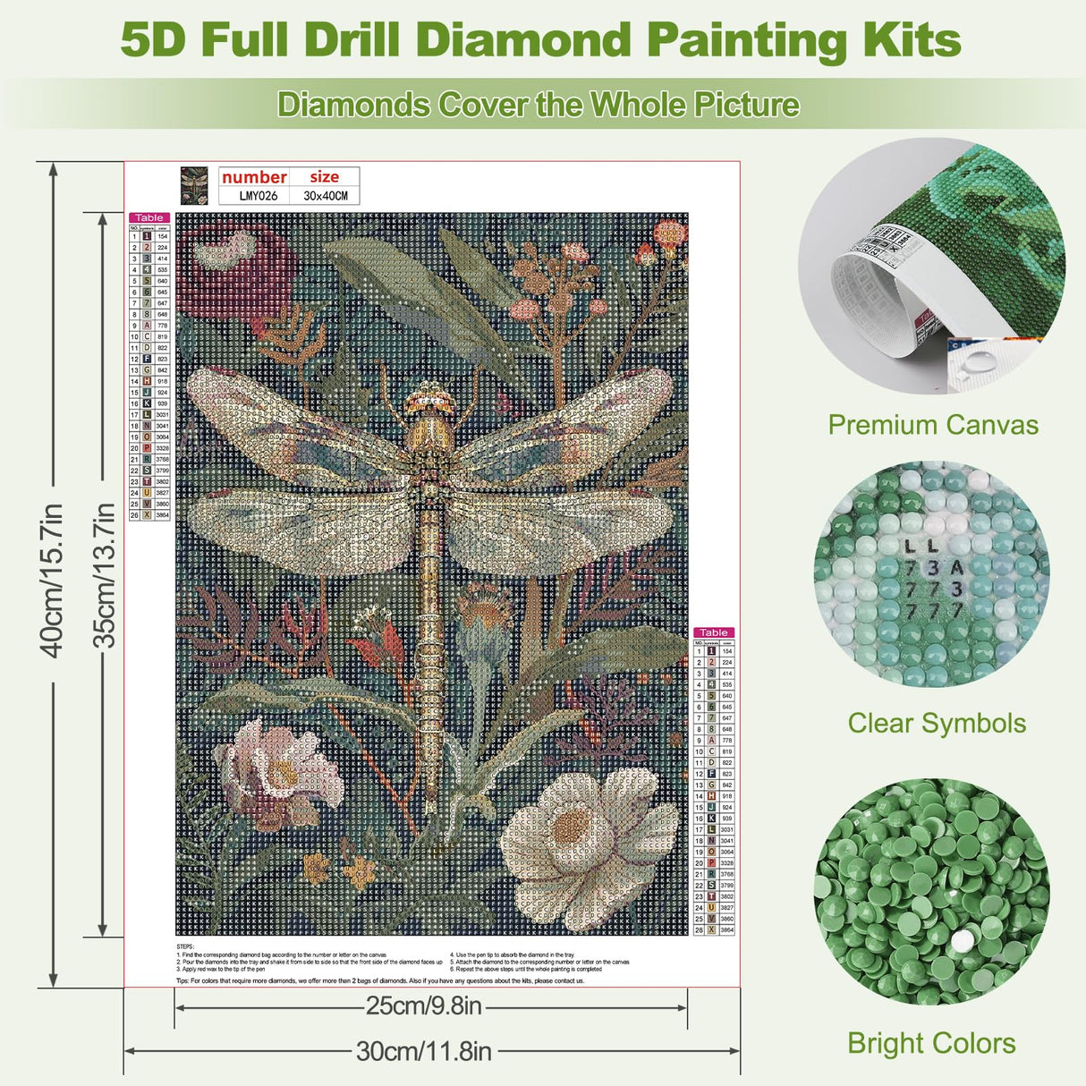 MEIYUDA Dragonfly Diamond Art Kits for Adults, 5D Easy Flowers Diamond Painting Kits for Beginners, Abstract DIY Round Full Drill Crystal Craft Kits for Home Walls Decor and Presents 12x16inch MEIYUDA