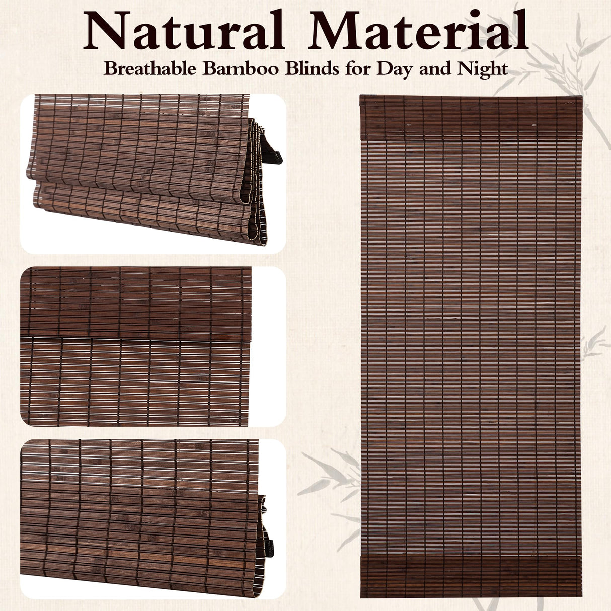 Alimoo Natural Weave Cordless Bamboo Roll-Up Shades for Windows - 24W x 72L Alimoo