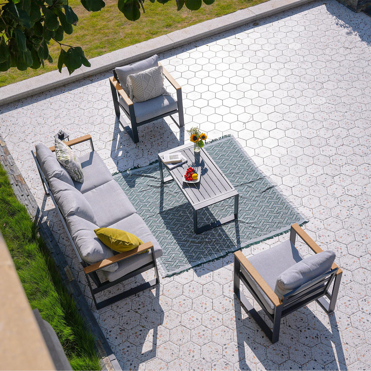 Sundale Outdoor Aluminum Patio Furniture Set, 4 Piece Modern Outdoor Furniture with 6 inch Cushion, Metal Patio Sectional Conversation Sets for Deck, Backyard, Porch (Grey) Sundale Outdoor