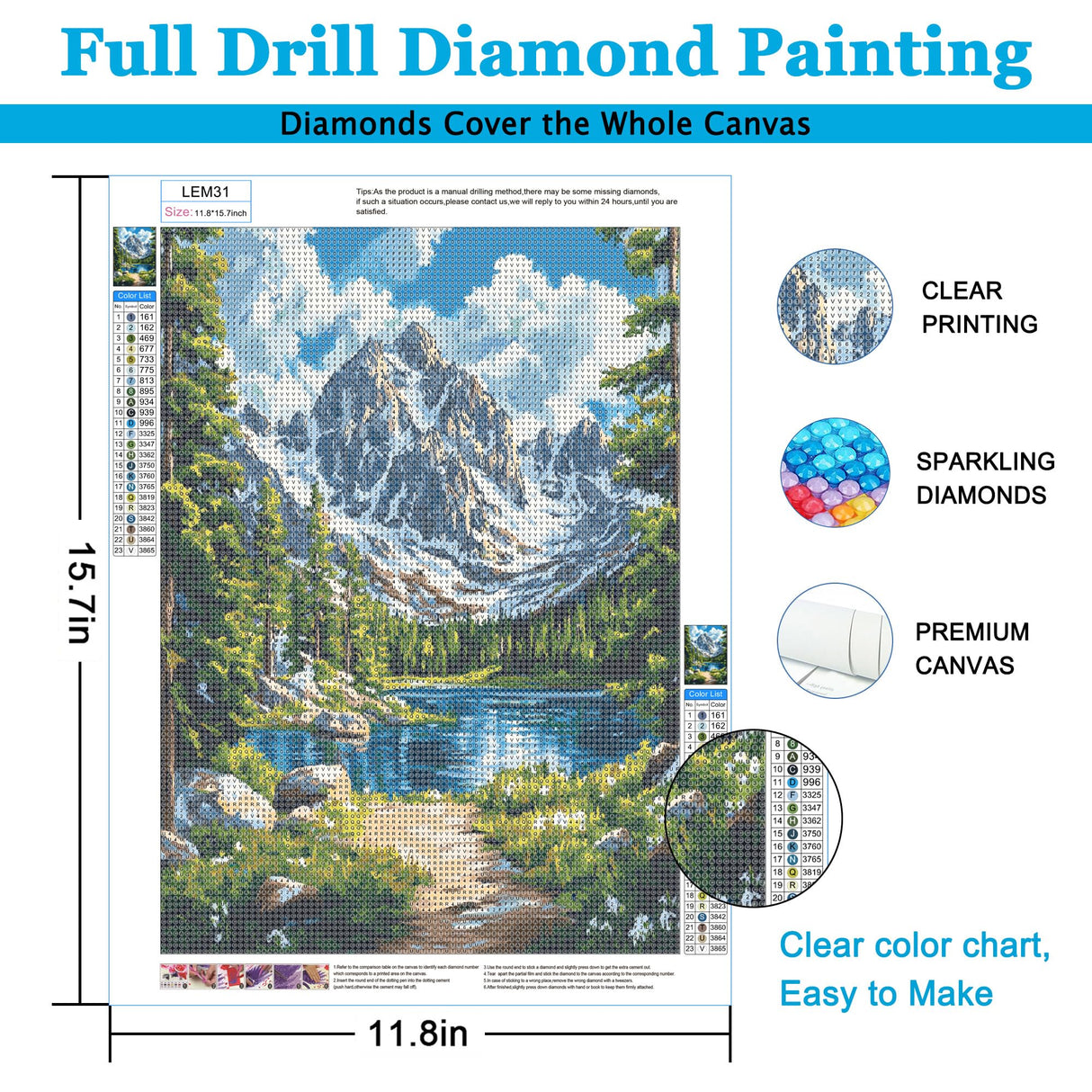 LELEMON Diamond Art Kits for Adults,Diamond Painting Kits for Adults,Rocky Mountain National Park 5d Diamond Painting Kit with Diamond Art Accessories for Home Wall Decor 12 x 16inch LELEMON
