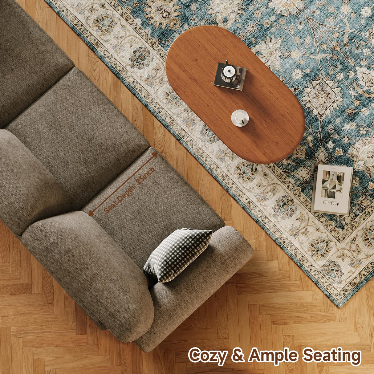 ONBRILL 90 Inch Nailhead Trim Couches for Living Room, 23" Deep Seat Rolled Arm Sofa, Comfy Upholstered 3 Seater Sofa, Chenille Couch w/Wooden Leg, Large Traditional Sofa for Bedroom, Farmhouse, Brown ONBRILL