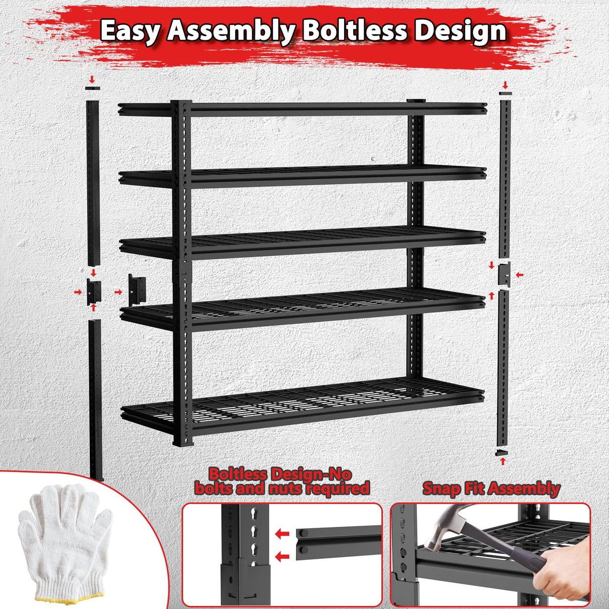 Storage Shelves, Garage Shelving Heavy Duty 3300 LBS Capacity, 60"L x 24"W x 78"H Adjustable Metal Shelving Organizer Wire Rack, 5 Tier Utility Shelf Unit for Pantry Closet Warehouse Organization MODCART