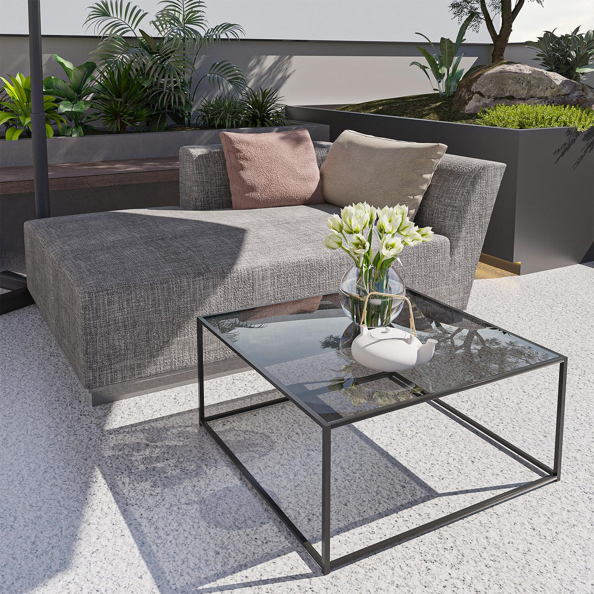 Glass Coffee Tables for Living Room Square Modern Center Table for Small Space,Tempered Glass-top with Sturdy Metal Frame Sofa Side End Table, Easy Assembly,26.4 x 26.4 x 15.7 Inches, Gray Black Easy Paws