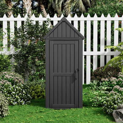 Upgraded Outdoor Resin Storage Shed with Removable Shelves, Lock Ring & Reinforced Floor - All-Weather Garden, Patio Cabinet (Black)