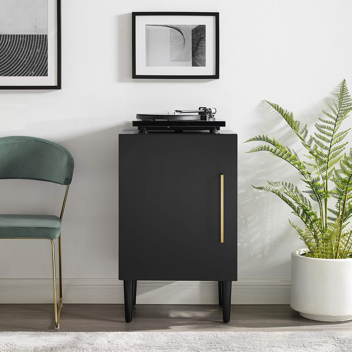 Crosley Furniture Everett Record Player Stand with Storage for Vinyl Records, Matte Black Crosley Furniture
