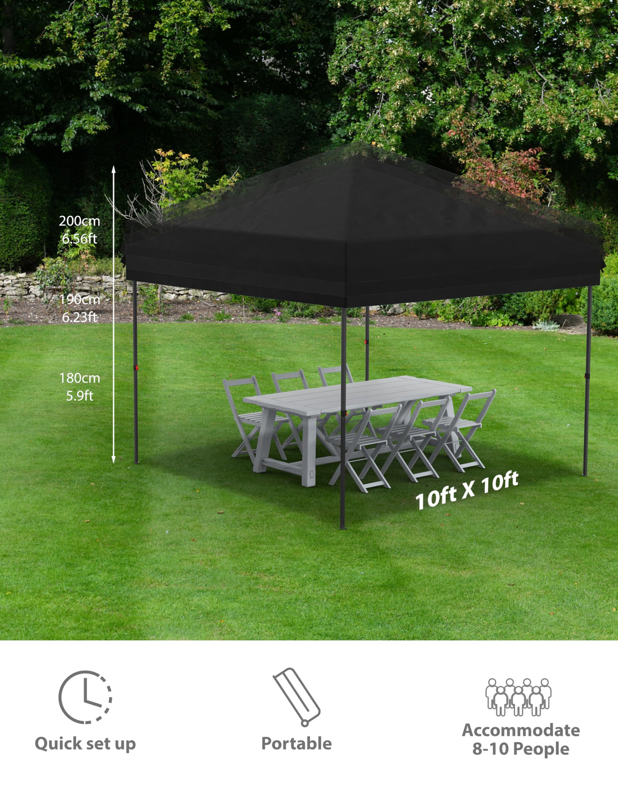 Hipicute 10x10 Pop Up Canopy Tent Outdoor Canopy with Removable Sidewalls Heavy Duty Commercial Instant Tent Shelter (Black, 4-Sidewall) Hipicute