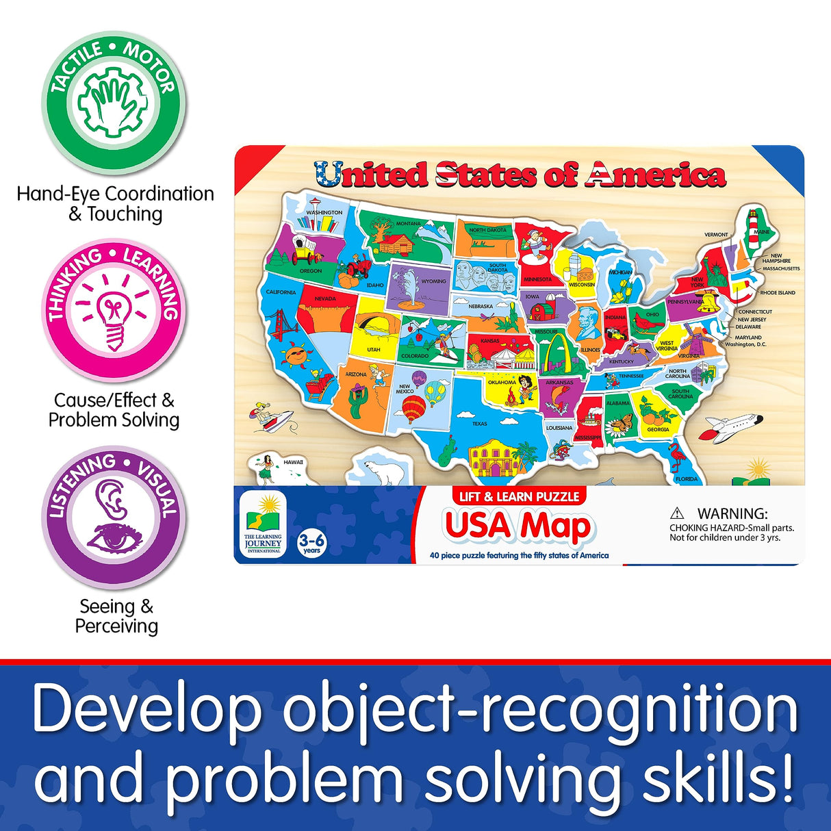The Learning Journey Lift & Learn Puzzle - USA Map Puzzle for Kids - Preschool Toys & Gifts for Boys & Girls Ages 3 and Up - United States Puzzle for Kids - Award Winning Toys The Learning Journey