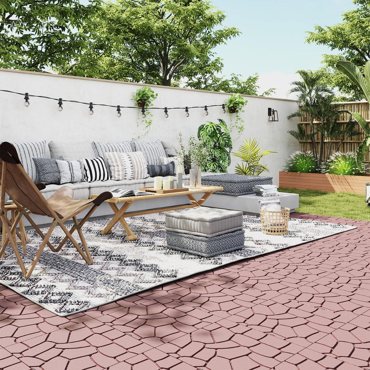 Rovibek 44 PCS Interlocking Deck Tiles, 12" X 12" Plastic Deck Tiles Outdoor Waterproof, All Weather Patio Tiles for Balcony Backyard Poolside Porch, Pavers for Outside Walkway, Stone Brown Rovibek