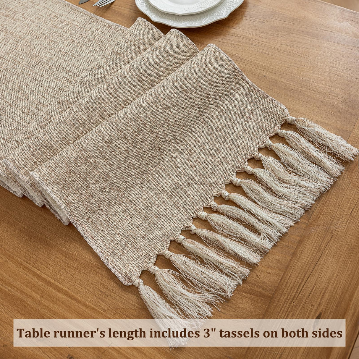 Laolitou Light Brown Table Runners 72 Inches Long, Farmhouse Boho Table Runner, Burlap Linen Texture Rustic Dining Table Decor Long, 13x72 Inches, Light Brown Laolitou