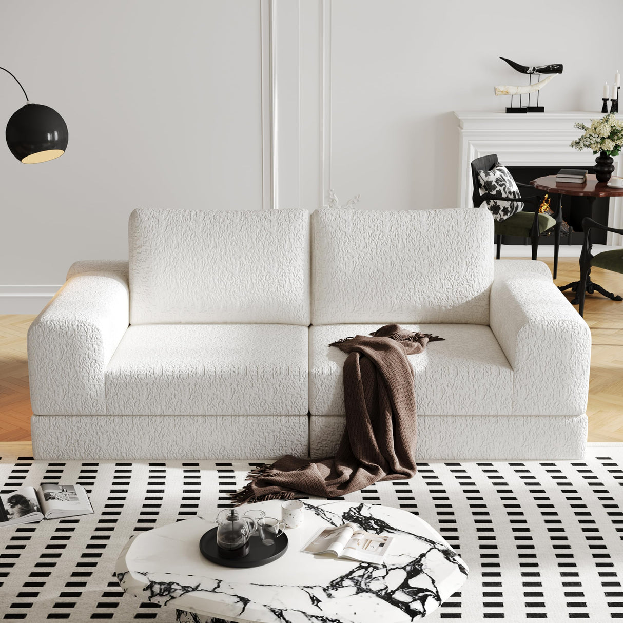 Cloud Modular Sectional Sofa, DIY Combination Modular Couch for Living Room, Unique Knitted Fabric Love Seat Couches with 2 Pillows, 2 Seater Comfy Sectional Couch with No Assembly (Beige) YVDNHP