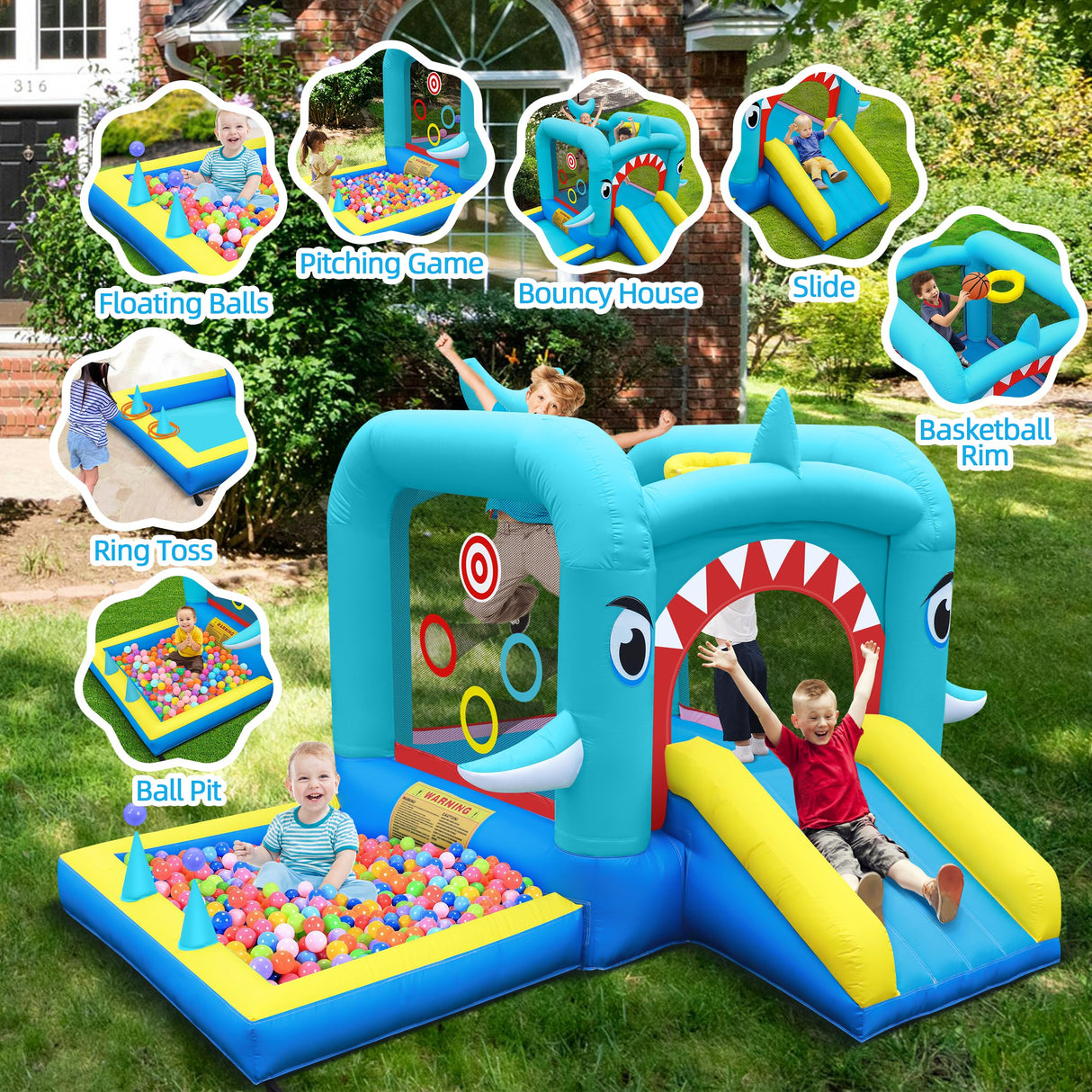 Culaluva Inflatable Bounce House: Jump Bouncer Castle Slide Combo - 7 in 1 for Kids 3-6 - with 370W Blower - for Indoor Outdoor Play CulaLuva
