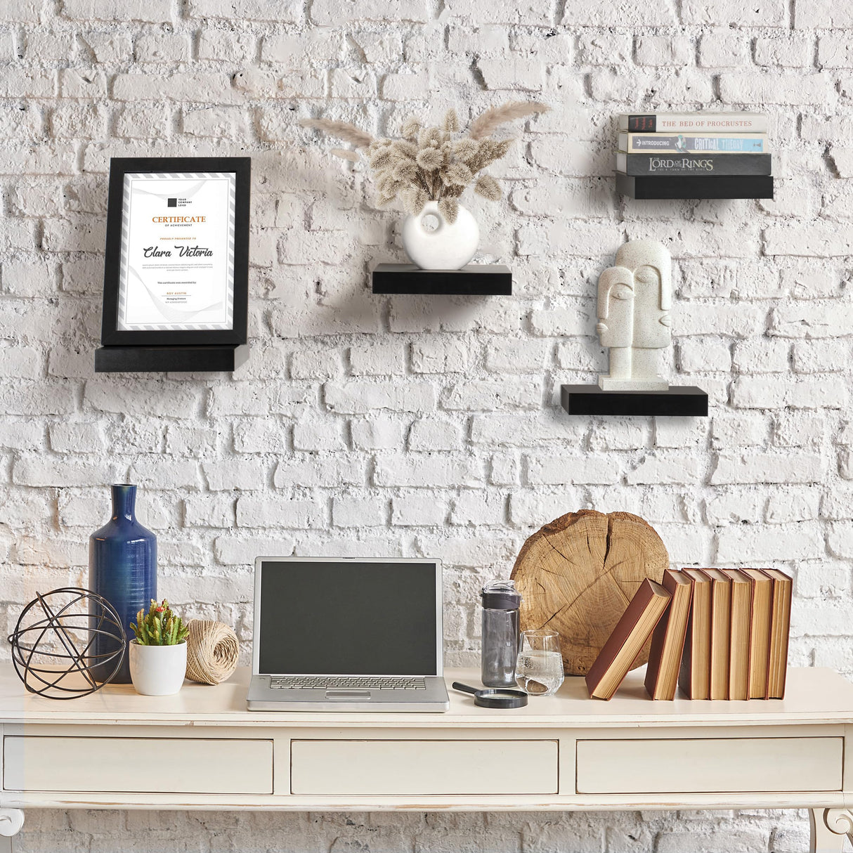 Sorbus Square Floating Shelf for Wall - 4 Small Shelves with Invisible Mounting Brackets for Living Room Decor, Bedroom, Bathroom Decor, Home & Kitchen - 9" Wall Shelf to Display Photos Trophies Sorbus