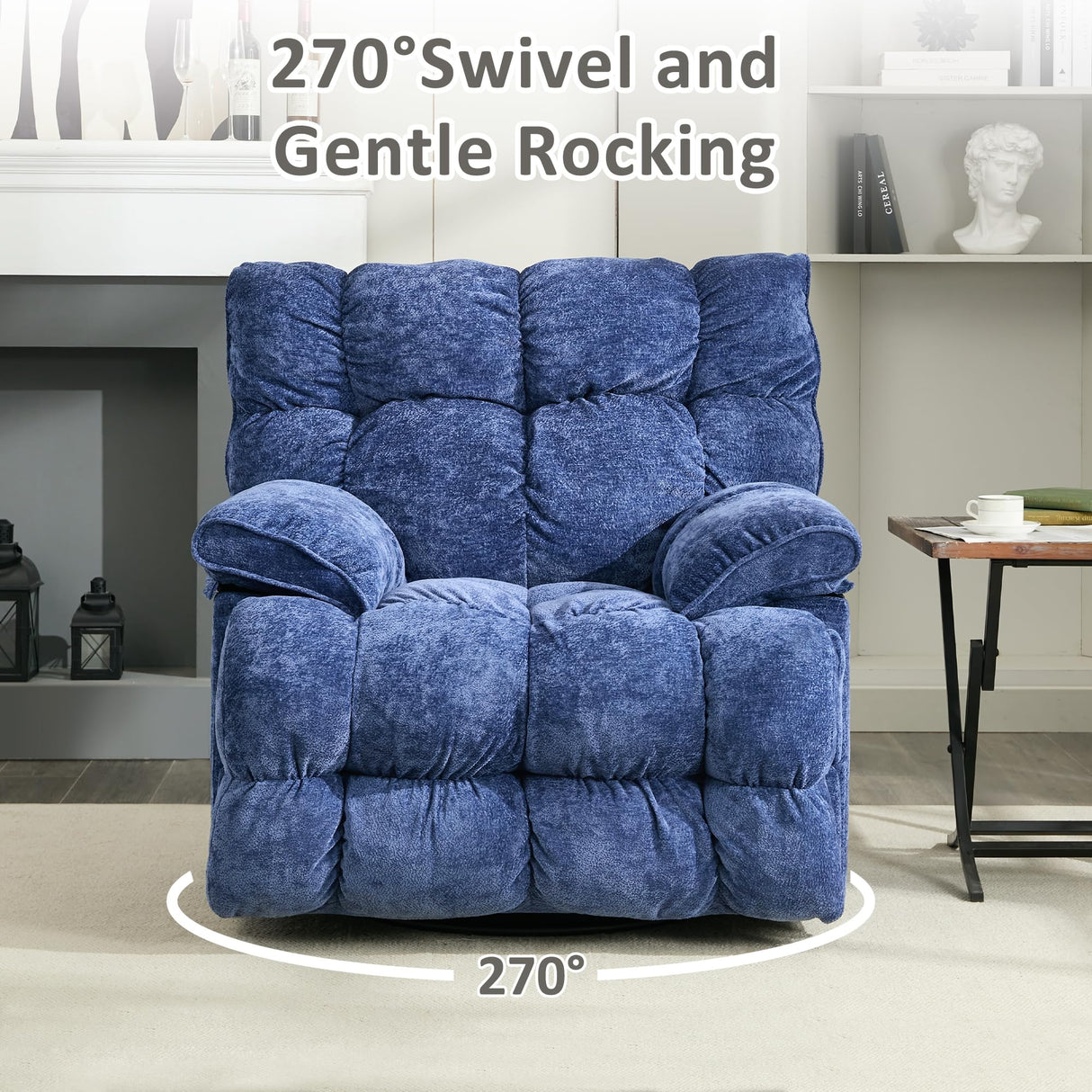 Pationate Oversized Rocker Recliner Chair,Power Swivel Recliner for Living Room,Overstuffed Extra Wide Rocking Recliners with Breathable Soft Fabric,Up to 350lbs (Power, Blue) Pationate
