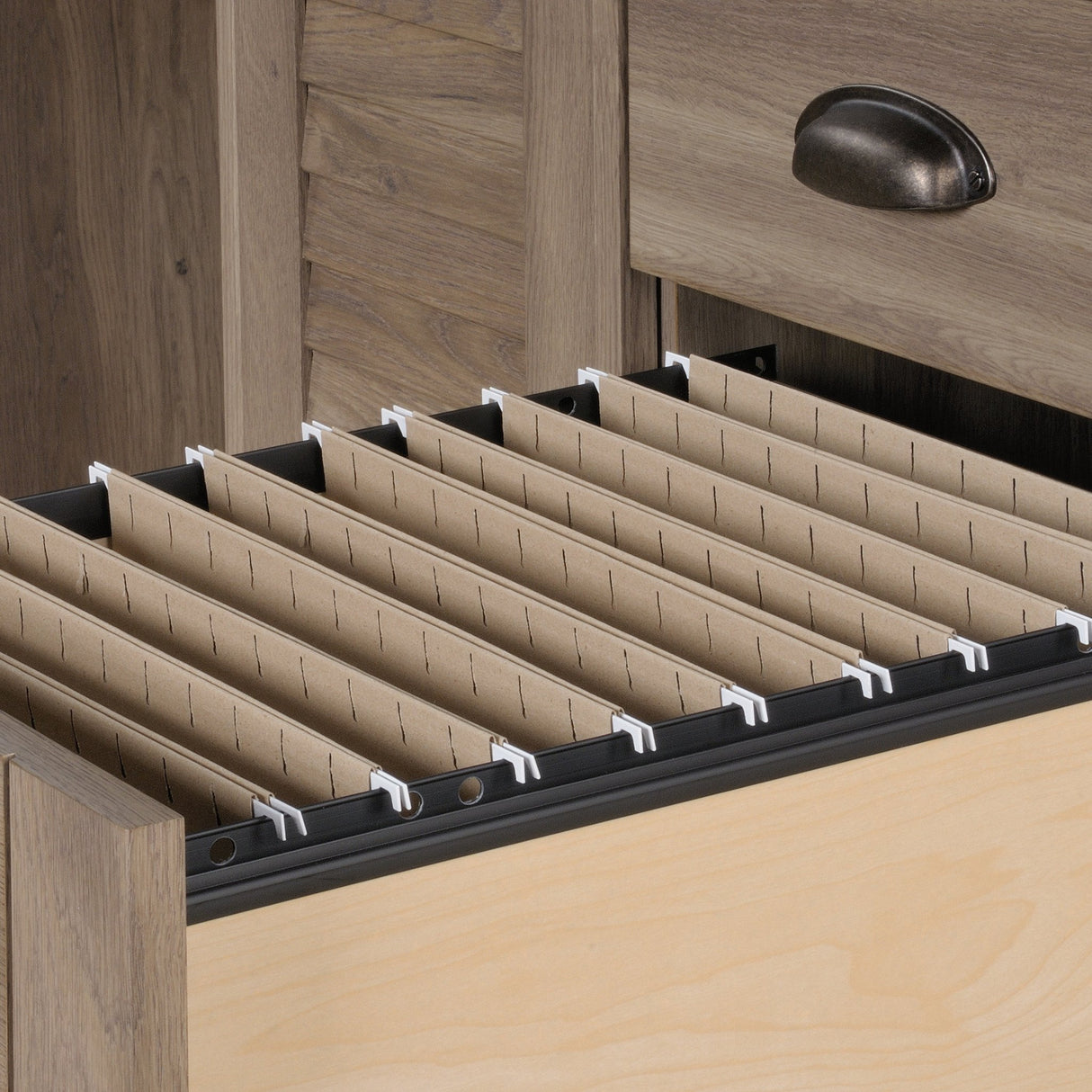 Sauder Harbor View Desk W/hutch, L: 62.13" x W: 23.39" x H: 57.52", Salt Oak Finish Sauder