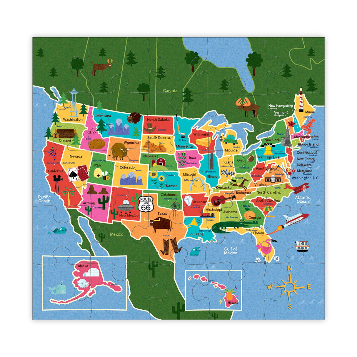 Mudpuppy Map Of USA - Jumbo 25 Piece Jigsaw Floor Puzzle Featuring States, Capitals, and More! Mudpuppy