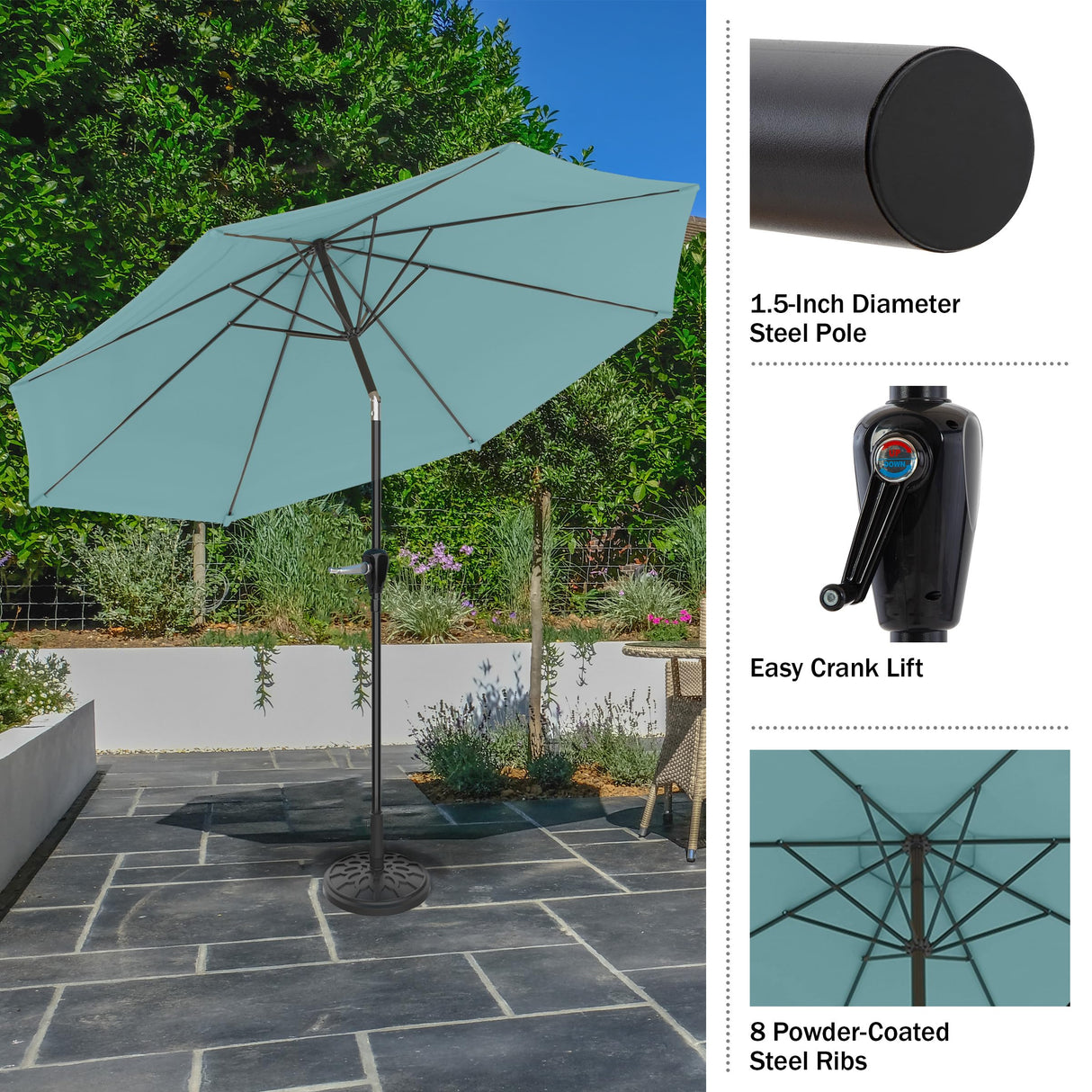 Pure Garden Patio Umbrella with Auto Tilt - 10FT Easy Crank Outdoor Umbrella with Vented Canopy for Deck, Balcony, Backyard, or Pool (Dusty Green) Pure Garden