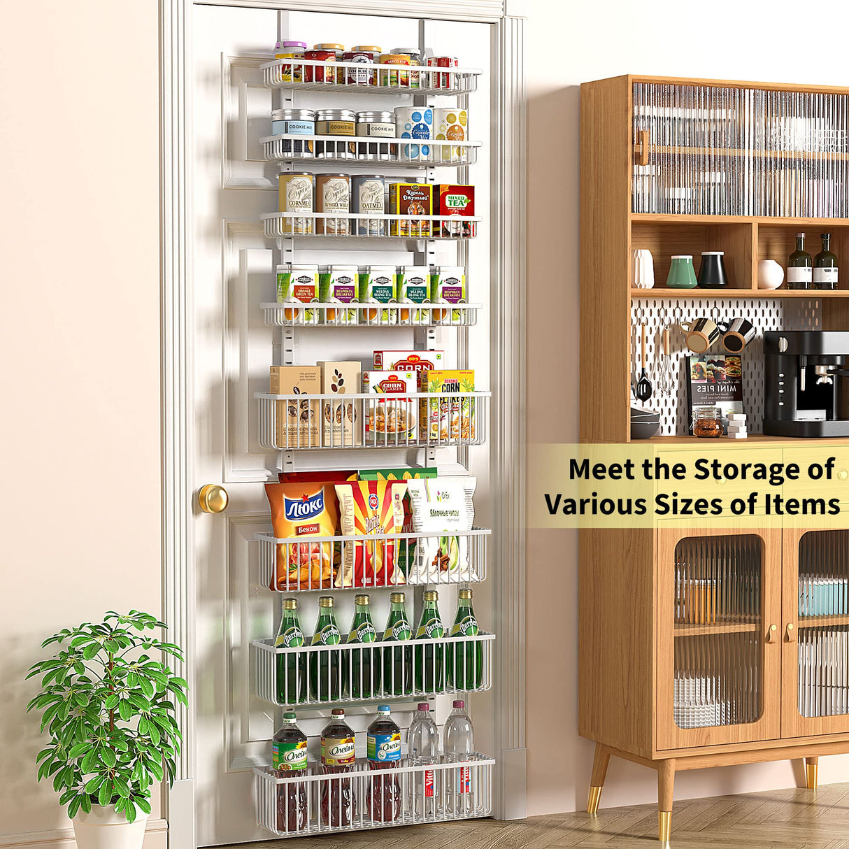 Moforoco White Over The Door Pantry Organizer, Pantry Organization and Storage, Metal Hanging Spice Rack Shelves Door, Seasoning Shelves, Laundry Room Organization, House and Kitchen Essentials Moforoco