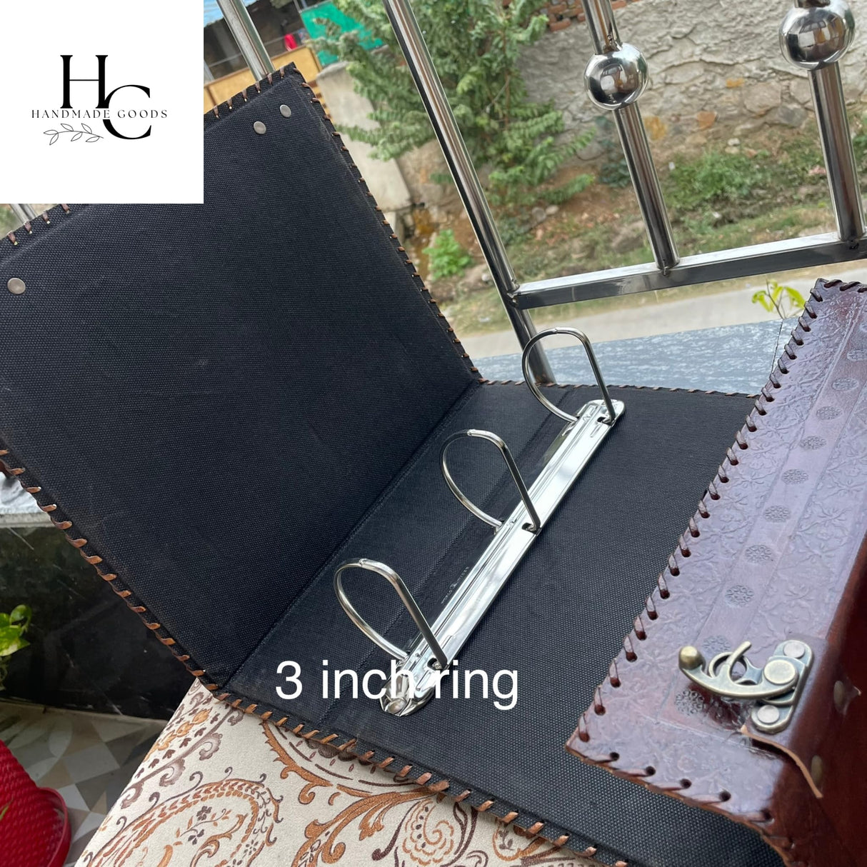 handborncraft Leather Ring Binder, Leather Portfolio for Men, 3 inch Large 3 Ring Leather Binder,Tree of Life Leather Binder, Leather Folder Organizer handborncraft