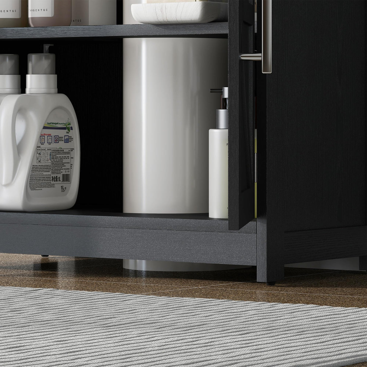 HOMCOM Pedestal Sink Storage Cabinet, Farmhouse Freestanding Bathroom Sink Cabinet with 2 Barn Doors and Adjustable Shelf, Distressed Black HOMCOM